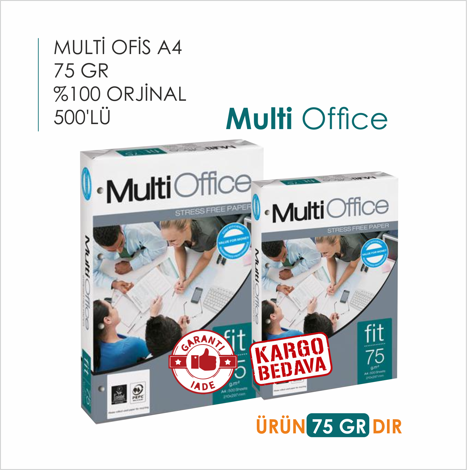 MULTİ OFİS 75 GR A4 KAĞIT 24 KOLİ